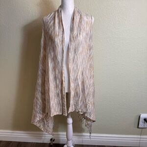 Tashon Women's Poncho Sleeveless Fringes‎ Tan Gray and White Vest Lightweight